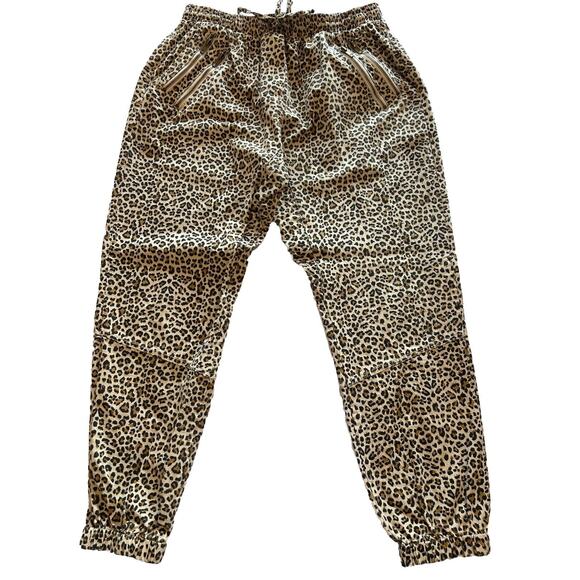 Bandit And The Babe Medium Leopard Joggers Zipper Accents 100% Cotton Drawstring - Picture 1 of 12